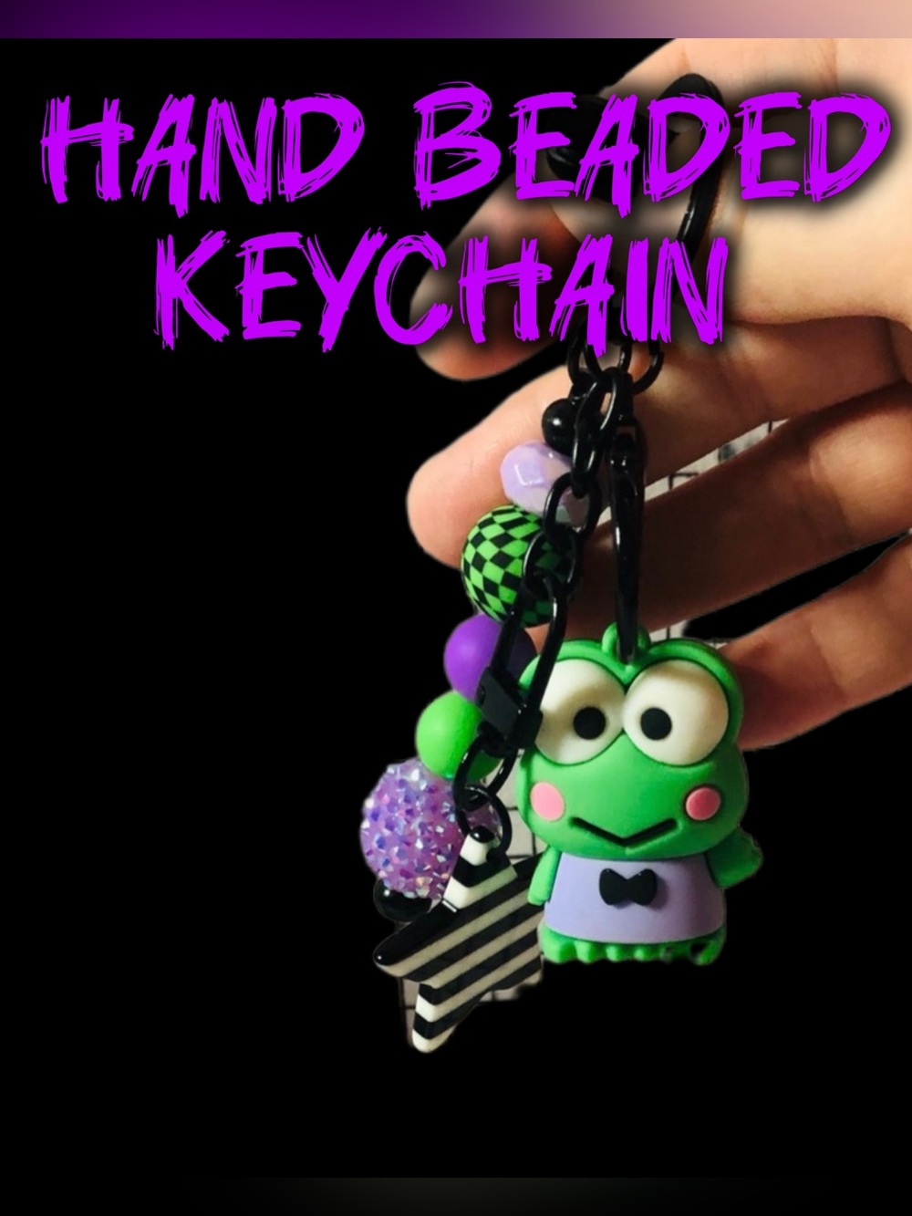 Handmade Keroppi Beaded Keychain - Hello Kitty and Friends